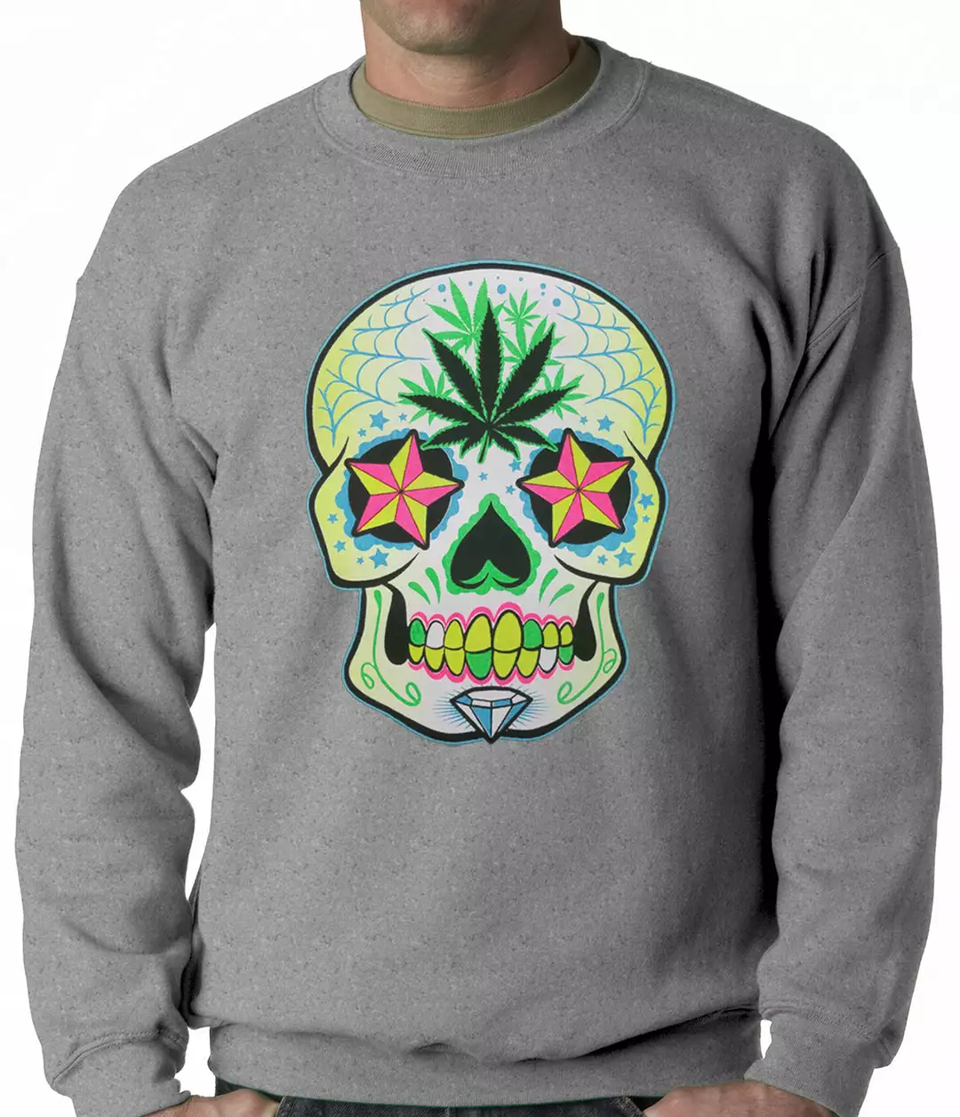 Bewild Pot Leaf Sugar Skull Crewneck 6 Bewild Pot Leaf Sugar Skull Crewneck