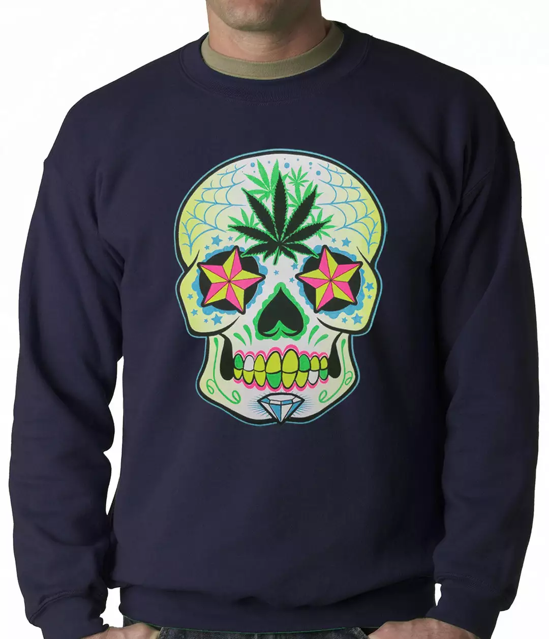Bewild Pot Leaf Sugar Skull Crewneck 8 Bewild Pot Leaf Sugar Skull Crewneck