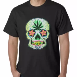 Bewild Cool Funny & Offensive Pot Leaf Sugar Skull Mens T-shirt