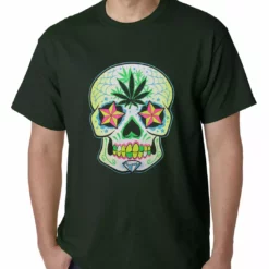 Bewild Cool Funny & Offensive Pot Leaf Sugar Skull Mens T-shirt