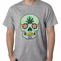 Bewild Cool Funny & Offensive Pot Leaf Sugar Skull Mens T-shirt