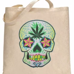 Bewild Cool Funny & Offensive Pot Leaf Sugar Skull Tote Bag