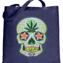 Bewild Cool Funny & Offensive Pot Leaf Sugar Skull Tote Bag