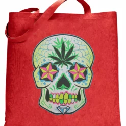 Bewild Cool Funny & Offensive Pot Leaf Sugar Skull Tote Bag