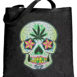 Bewild Cool Funny & Offensive Pot Leaf Sugar Skull Tote Bag