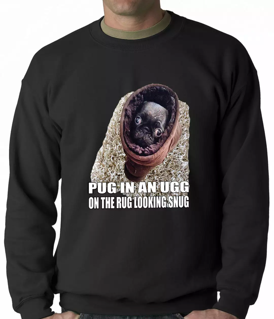 Bewild Pug In An Ugg On A Rug Looking Snug Adult Crewneck Cool Funny & Offensive 3 Bewild Pug In An Ugg On A Rug Looking Snug Adult Crewneck Cool Funny & Offensive