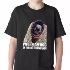 Bewild Pug In An Ugg On A Rug Looking Snug Kids T-shirt Cool Funny & Offensive
