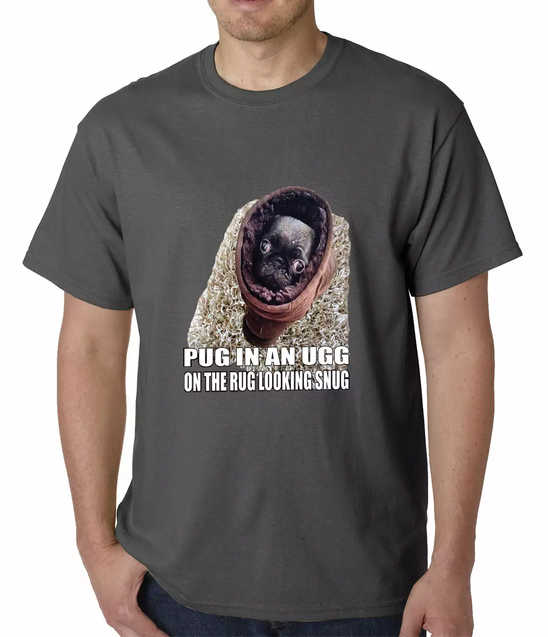 Bewild Pug In An Ugg On A Rug Looking Snug Mens T-shirt Cool Funny & Offensive 5 Bewild Pug In An Ugg On A Rug Looking Snug Mens T-shirt Cool Funny & Offensive