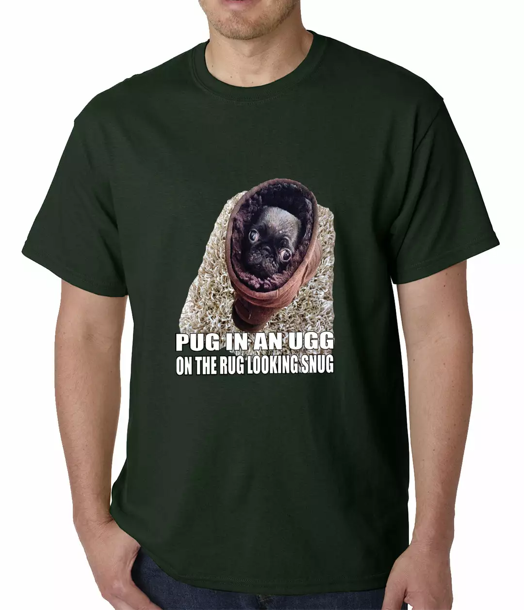 Bewild Pug In An Ugg On A Rug Looking Snug Mens T-shirt Cool Funny & Offensive 6 Bewild Pug In An Ugg On A Rug Looking Snug Mens T-shirt Cool Funny & Offensive