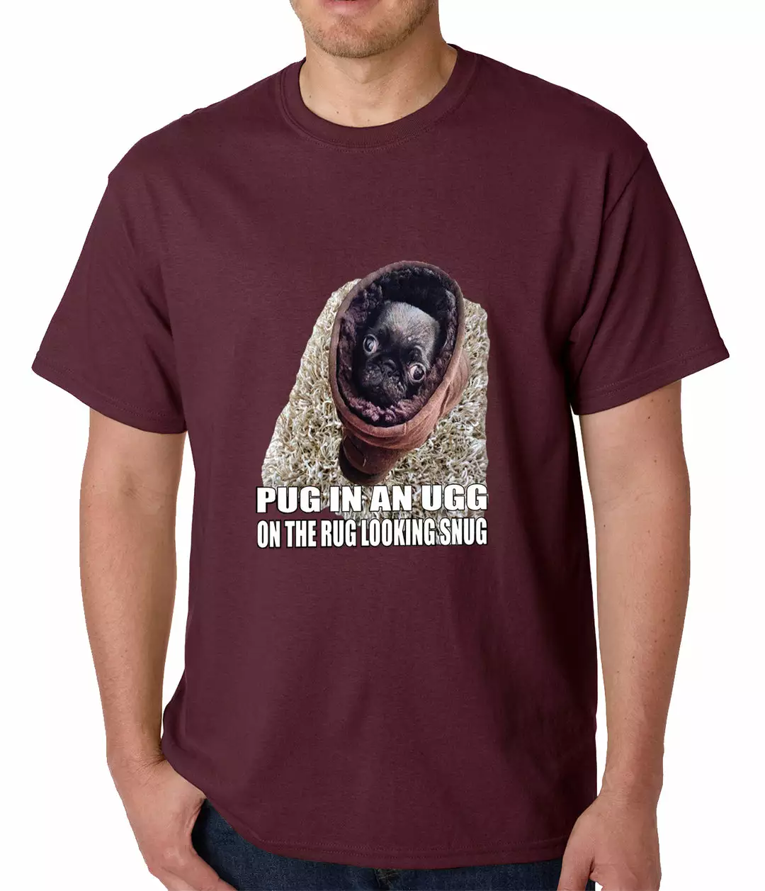 Bewild Pug In An Ugg On A Rug Looking Snug Mens T-shirt Cool Funny & Offensive 9 Bewild Pug In An Ugg On A Rug Looking Snug Mens T-shirt Cool Funny & Offensive