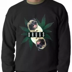 Bewild Pugs And Drugs Pot Leaf Adult Crewneck