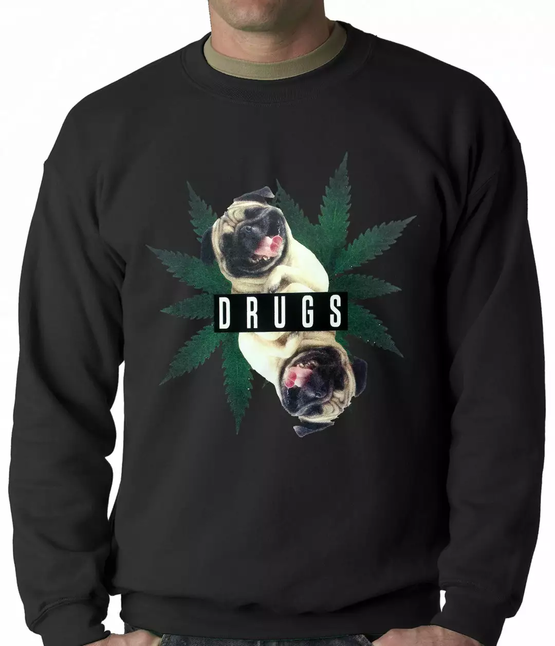 Bewild Pugs And Drugs Pot Leaf Adult Crewneck 3 Bewild Pugs And Drugs Pot Leaf Adult Crewneck