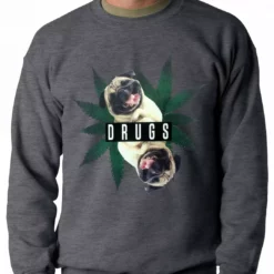 Bewild Pugs And Drugs Pot Leaf Adult Crewneck 13 Bewild Pugs And Drugs Pot Leaf Adult Crewneck