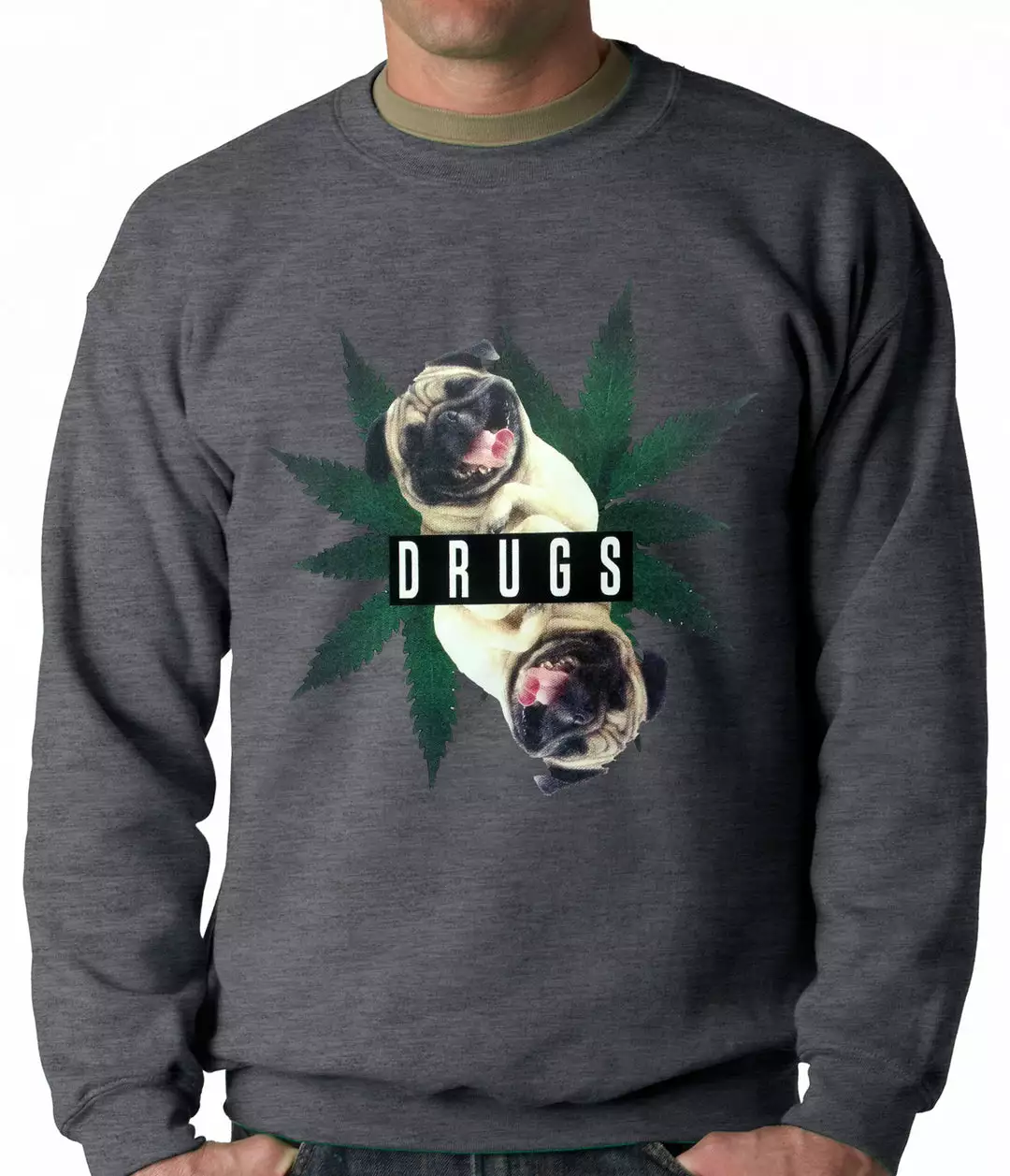 Bewild Pugs And Drugs Pot Leaf Adult Crewneck 4 Bewild Pugs And Drugs Pot Leaf Adult Crewneck