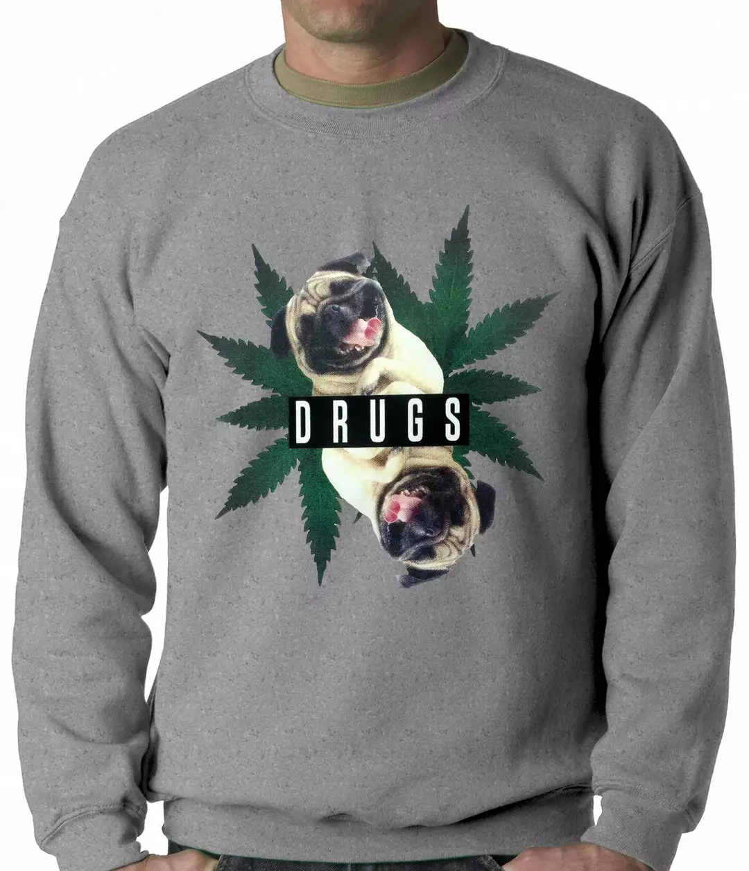 Bewild Pugs And Drugs Pot Leaf Adult Crewneck 6 Bewild Pugs And Drugs Pot Leaf Adult Crewneck