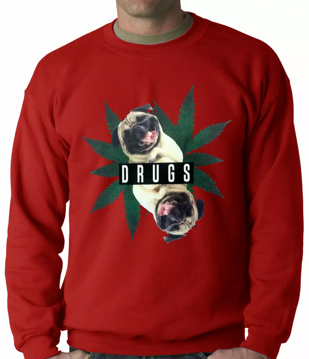 Bewild Pugs And Drugs Pot Leaf Adult Crewneck 10 Bewild Pugs And Drugs Pot Leaf Adult Crewneck