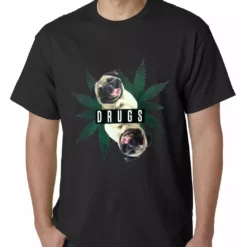 Bewild Pugs And Drugs Pot Leaf Mens T-shirt Cool Funny & Offensive