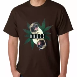 Bewild Pugs And Drugs Pot Leaf Mens T-shirt Cool Funny & Offensive