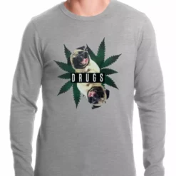Bewild Cool Funny & Offensive Pugs And Drugs Pot Leaf Thermal Shirt