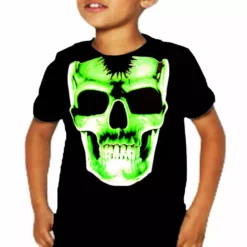 Bewild Radioactive Glowing Skull Kids T-Shirt (Black)