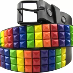 Bewild Rainbow Pride Pyramid Studded Leather Belt Belts