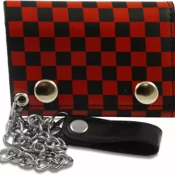 Bewild Red Checkerboard Genuine Leather Chain Wallet Wallets & Chains