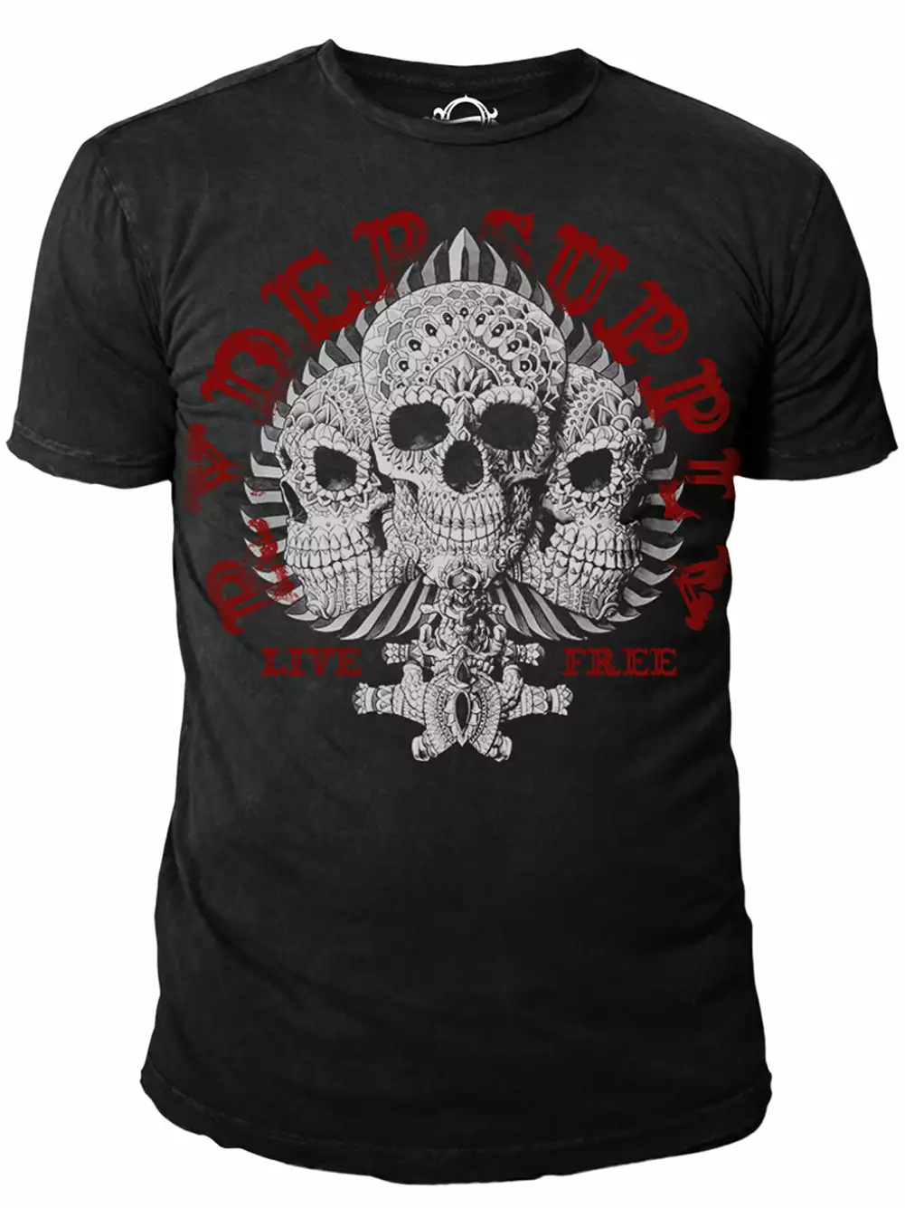 Bewild Ryder Supply Clothing - 3 Skulls Mens T-shirt (Black) 3 Bewild Ryder Supply Clothing - 3 Skulls Mens T-shirt (Black)