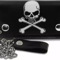 Bewild Skull & Crossbones 6 Inch Biker Leather Chain Wallet