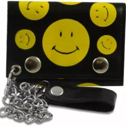 Bewild Smiley Faces Genuine Leather Chain Wallet