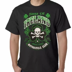 Bewild Sons Of Ireland Shamrock Skull Biker Mens T-shirt Men's T-Shirts
