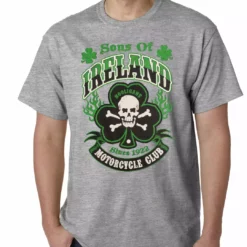 Bewild Sons Of Ireland Shamrock Skull Biker Mens T-shirt Men's T-Shirts