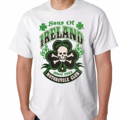 Bewild Sons Of Ireland Shamrock Skull Biker Mens T-shirt Men's T-Shirts