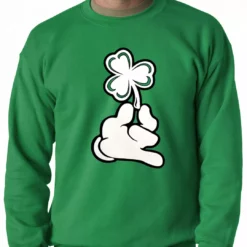 Bewild St. Patrick's Day Cartoon Hand Holding Shamrock Crewneck Sweatshirt