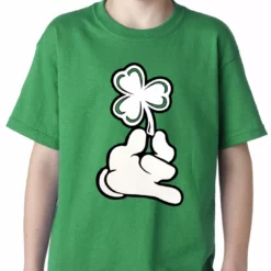 Bewild Kid's T-Shirts St. Patrick's Day Cartoon Hand Holding Shamrock Kids T-shirt
