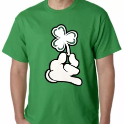 Bewild Men's T-Shirts St. Patrick's Day Cartoon Hand Holding Shamrock Mens T-shirt