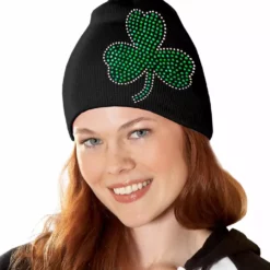 Bewild St. Patrick's Day Rhinestone Shamrock Beanie Beanies & Headspins