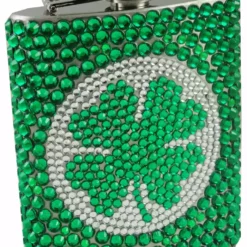 Bewild St. Patrick's Day Rhinestone Shamrock Flask (7 Oz)