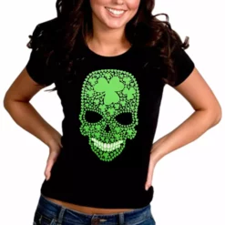 Bewild Women's T-Shirts St. Patrick's Day Shamrock Sugar Skull Girl's T-Shirt