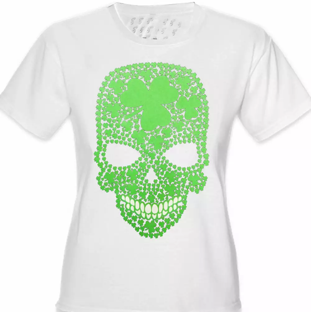 Bewild Women's T-Shirts St. Patrick's Day Shamrock Sugar Skull Girl's T-Shirt 9 Bewild Women's T-Shirts St. Patrick's Day Shamrock Sugar Skull Girl's T-Shirt