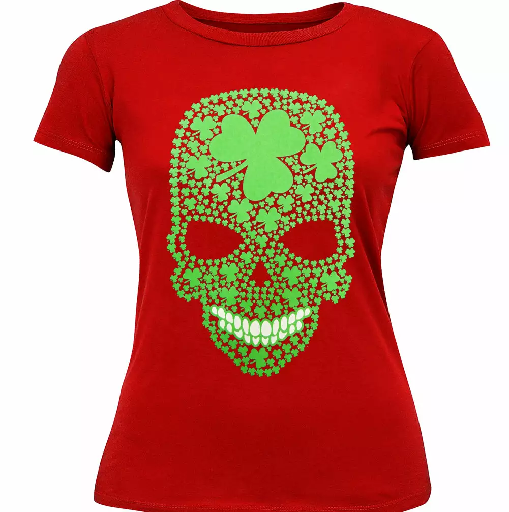 Bewild Women's T-Shirts St. Patrick's Day Shamrock Sugar Skull Girl's T-Shirt 8 Bewild Women's T-Shirts St. Patrick's Day Shamrock Sugar Skull Girl's T-Shirt