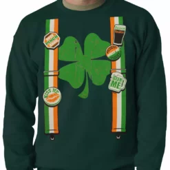 Bewild Suspenders With Shamrock Irish Costume Crewneck