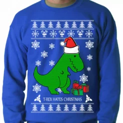 Bewild T-Rex Hates Christmas - Ugly Christmas Sweater Adult Crewneck Sweatshirt Holiday Prints