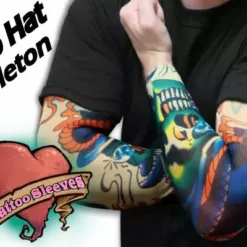 Bewild Tattoo Sleeves - Top Hat Skeleton Temporary Tattoo Sleeves (Pair) Illusion Tattoos