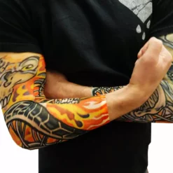 Bewild Illusion Tattoos Skull And Flames Biker Fake Tattoo Sleeves (Pair)