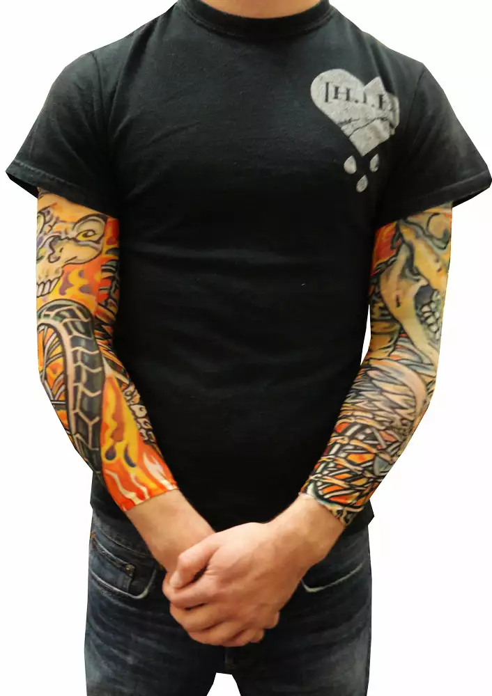 Bewild Illusion Tattoos Skull And Flames Biker Fake Tattoo Sleeves (Pair) 6 Bewild Illusion Tattoos Skull And Flames Biker Fake Tattoo Sleeves (Pair)