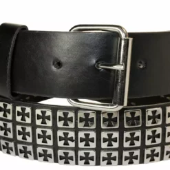 Bewild Belts Three Row Studded Iron Cross Leather Belt