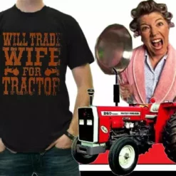 Bewild Men's T-Shirts Will Trade Wife For Tractor Vintage T-Shirt