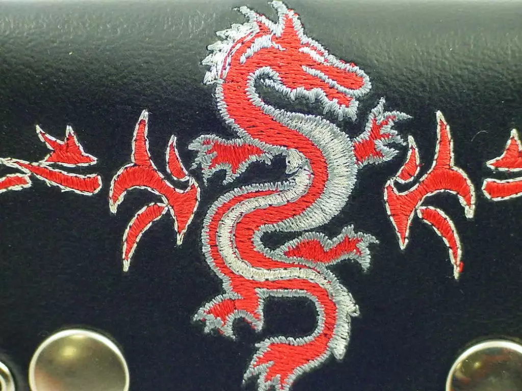 Bewild Tribal Dragon Embroidered Leather Chain Wallet 5 Bewild Tribal Dragon Embroidered Leather Chain Wallet