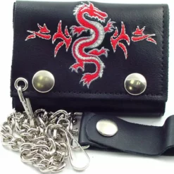 Bewild Tribal Dragon Embroidered Leather Chain Wallet