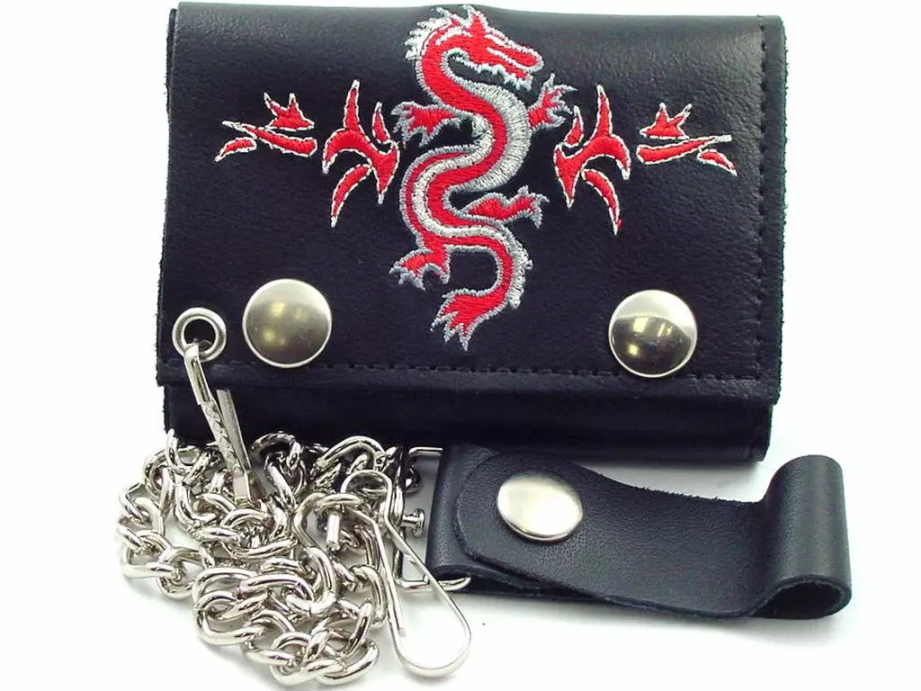 Bewild Tribal Dragon Embroidered Leather Chain Wallet 3 Bewild Tribal Dragon Embroidered Leather Chain Wallet